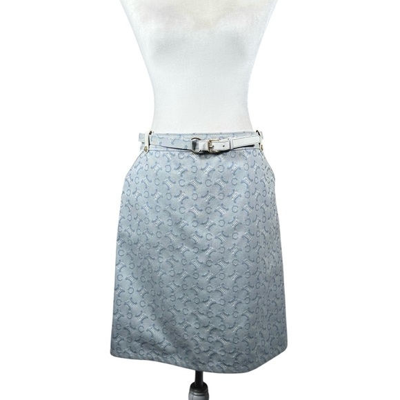 CELINE Vintage Belted Monogram Logo Canvas & Leather Trim Skirt - Picture 3 of 16